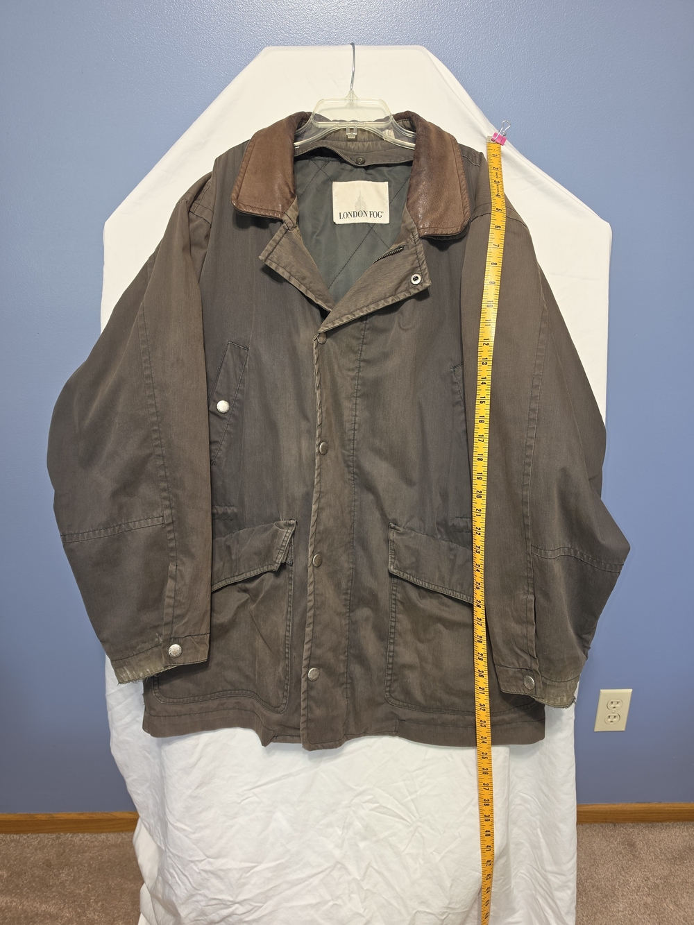 London Fog Men's Brown Double Layer Field Jacket with Contrasting Leather Collar
